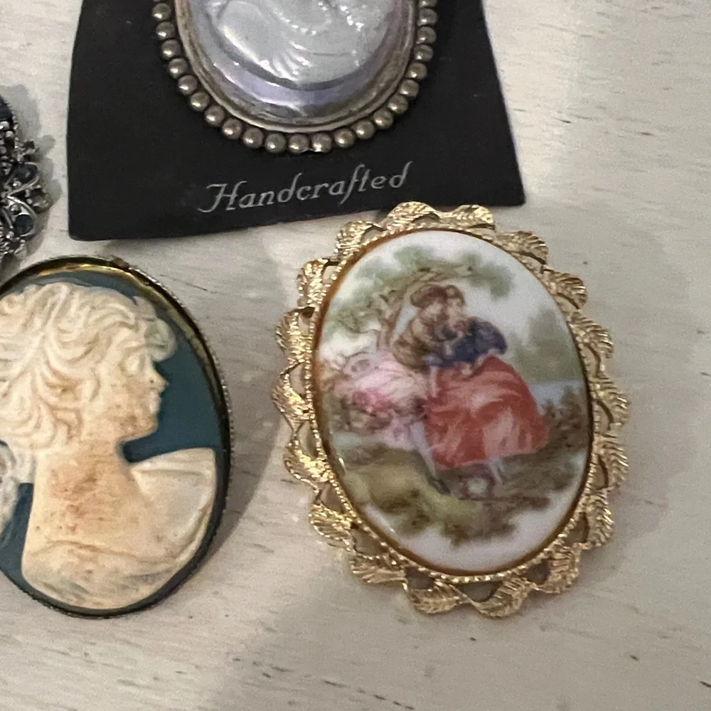 Lot Vintage Cameos brooches tassels Victorian